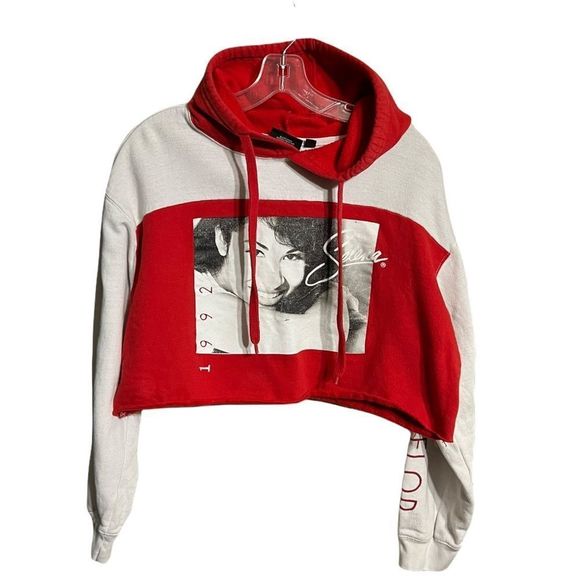 1992 Y2K Selena Crop Red White Color Block Hoodie Sz XL Como La Flor - Picture 1 of 11